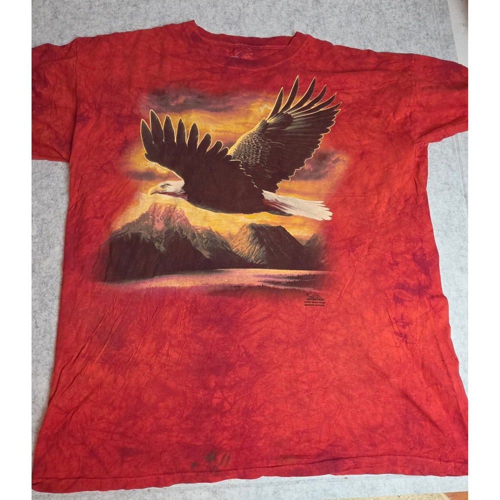 Vintage The Mountain Soaring Eagle T-Shirt 3XL Red Tie Dye Y2K Bald Eagle Tee